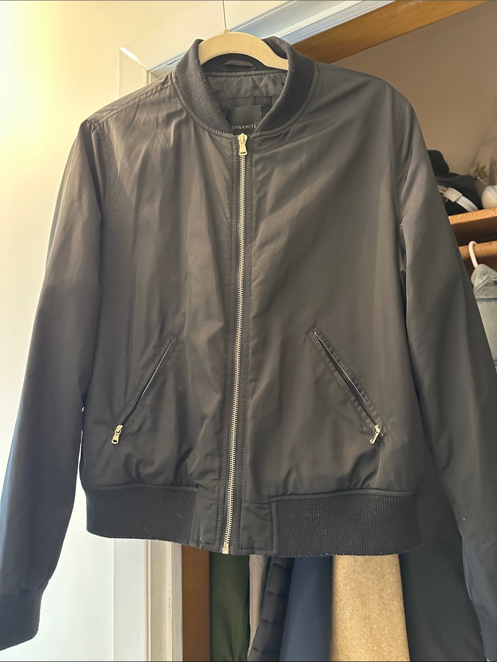 Dynamite Black Bomber Jacket with Gold Hardware